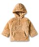 Babyhug Knit Full Sleeves Solid Color Hooded Fur Sweatshirt with Kangaroo Pocket - Beige