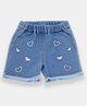 Creative Kids Denim Cotton Hearts Embroidered Frayed Shorts - Light Blue