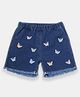 Creative Kids Denim Cotton Butterfly Embroidered Frayed Shorts - Navy Blue