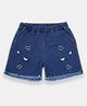 Creative Kids Denim Cotton Hearts Embroidered Frayed Shorts - Navy Blue