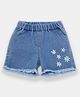 Creative Kids Denim Cotton Floral Embroidered Frayed Shorts -  Light Blue