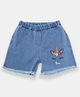 Creative Kids Denim Cotton Unicorn Silhoutte Embroidered Frayed Shorts - Light Blue