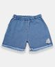 Creative Kids Denim Cotton Floral Applique Detailed & Pearl Embellished Frayed Shorts - Light Blue