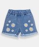 Creative Kids Denim Cotton Floral Embroidered Frayed Shorts - Light Blue