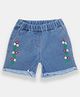 Creative Kids Denim Cotton Floral Embroidered Frayed Shorts - Light Blue