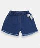 Creative Kids Denim Cotton Floral Applique Detailed & Pearl Embellished Frayed Shorts - Navy Blue