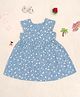 Creative Kids Cotton Woven Cap Sleeves Floral Printed Dress - Blue & White