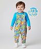 Babyoye Single Jersey Knit Full Sleeves T-Shirt & Dungaree with With Lets Have Some & Leaves Print - Blue