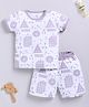 BABY GO Cotton Knit Half Sleeves Geometric Shapes Printed Tee With Coordinating Shorts Set - Off White