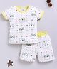 BABY GO Cotton Knit Half Sleeves Cartoon Animal Face Printed Tee With Coordinating Shorts Set - White