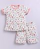 BABY GO Cotton Knit Half Sleeves Floral Printed Tee With Coordinating Shorts Set - Pink & White