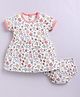 BABY GO Cotton Knit Half Sleeves Floral Printed Dress With Panty Set - Peach