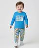 Babyoye Single Jersey Knit Full Sleeves Double Gauze T-Shirt & Lounge Pant Set With Text & Leaf Print - Blue
