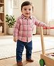 Babyoye 100% Cotton Woven Full Sleeves Shirts & Jeans Set with Checks - Dark Peach & Blue