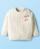 Babyhug Knitted Full Sleeves Soft Chenille Yarn Pullover Sweater With Bow Applique - White