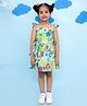Vastrarth Pure Cotton Woven Cap Sleeves Leaves Printed Bow Applique Detailed Dress - Pista