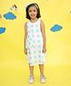 Vastrarth Pure Cotton Woven Sleeveless Polka Dots Printed Dress With Coordinating Hair Band & Sling Bag - White & Blue