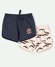 Ariel Cotton Knit Pack Of 2 Super Girl Text & Whales Printed Shorts - Navy Blue & Peach