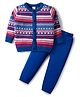 Babyhug Knitted Full Sleeves Front Open Sweater Set With Geometric Design - Blue