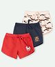 Ariel Cotton Knit Pack Of 3 Whales & Super Girl Text Printed Shorts - Peach Navy Blue & Red