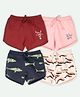 Ariel Cotton Knit Pack Of 4 Whales & Typography Printed Shorts - Navy Blue Maroon Pink & Peach