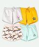 Ariel Cotton Knit Pack Of 4 Whales & Typography Printed Shorts - Grey Yellow Peach & Sky Blue