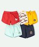Ariel Cotton Knit Pack Of 5 Unicorn & Typography Printed Shorts - Red Peach Yellow Sky & Navy Blue
