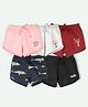 Ariel Cotton Knit Pack Of 5 Sharks & Typography Printed Shorts - Pink Grey Maroon Navy Blue & Black
