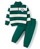 Babyhug Knit Full Sleeves High Neck Collar Sweater Set with Stripes & Patch Detailing - Green
