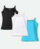Ariel Cotton Lycra Knit Pack Of 3 Sleeveless Solid Camisoles - Black White & Sky Blue