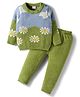 Babyhug Knit Full Sleeves Sweater Set With Floral Print - Green