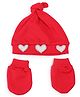 Tipy Tipy Tap Cotton Pearls & Rhinestone Embellished Heart Designed Cap With Mittens Set - Red - Diameter - 32cm