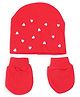 Tipy Tipy Tap Cotton Heart Beaded Cap With Mittens Set - Red - Diameter - 32cm