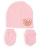 Tipy Tipy Tap Cotton Teddy Bear Face Designed Cap With Mittens Set - Pink - Diameter - 32cm