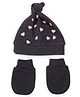 Tipy Tipy Tap Cotton Heart Designed Cap With Mittens Set - Dark Grey - Diameter - 32cm