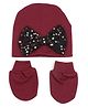 Tipy Tipy Tap Set Of 2 Sequin Embellished Bow Designed Cap With Mittens - Maroon - Diameter - 32 cm