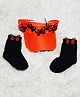Tipy Tipy Tap Butterflies Applique Detailed Visoe Cap - 46cm With Socks Set - Orange & Black