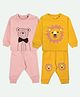 Ariel Cotton Knit Pack Of 2 Full Sleeves Baby Lion & Teddy Bear Printed Tees & Joggers Set - Pink & Mustard