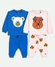 Ariel Cotton Knit Pack Of 2 Full Sleeves Dog & Teddy Bear Patch Detailed Tees & Joggers Set - Pink & Blue