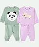 Ariel Cotton Knit Pack Of 2 Full Sleeves Baby Animals Patch Embroidered Tees & Joggers Set - Green & Pink