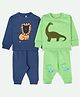 Ariel Cotton Knit Pack Of 2 Full Sleeves Baby Animals Patch Embroidered & Printed Tees & Joggers Set - Navy Blue & Green