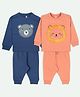 Ariel Cotton Knit Pack Of 2 Full Sleeves Baby Animals Embroidered & Printed Tees & Joggers Set - Navy Blue & Orange