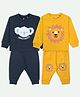 Ariel Cotton Knit Pack Of 2 Full Sleeves Baby Animals Patch Embroidered & Printed Tees & Joggers Set - Navy Blue & Mustard