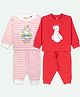 Ariel Cotton Knit Pack Of 2 Full Sleeves Unicorn Printed & Bird Embroidered Tees & Joggers Set - Pink & Red
