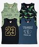 Ariel Cotton Knit Pack Of 4 Sleeveless Vehicles & Dinosaurs Printed Tees - Green Navy Blue Black & Blue