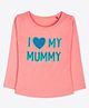 Ariel Cotton Knit Full Sleeves I Love My Mummy Text Glitter Printed Tee - Orange