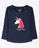 Ariel Cotton Knit Full Sleeves Unicorn Printed Tee - Navy Blue