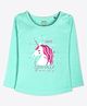 Ariel Cotton Knit Full Sleeves Unicorn Printed Tee - Green