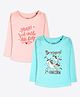 Ariel Cotton Knit Pack Of 2 Full Sleeves Typography & Unicorn Printed Tees - Orange & Sky Blue