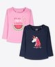Ariel Cotton Knit Pack Of 2 Full Sleeves You Are One In A Melon Text & Unicorn Printed Tees - Pink & Navy Blue